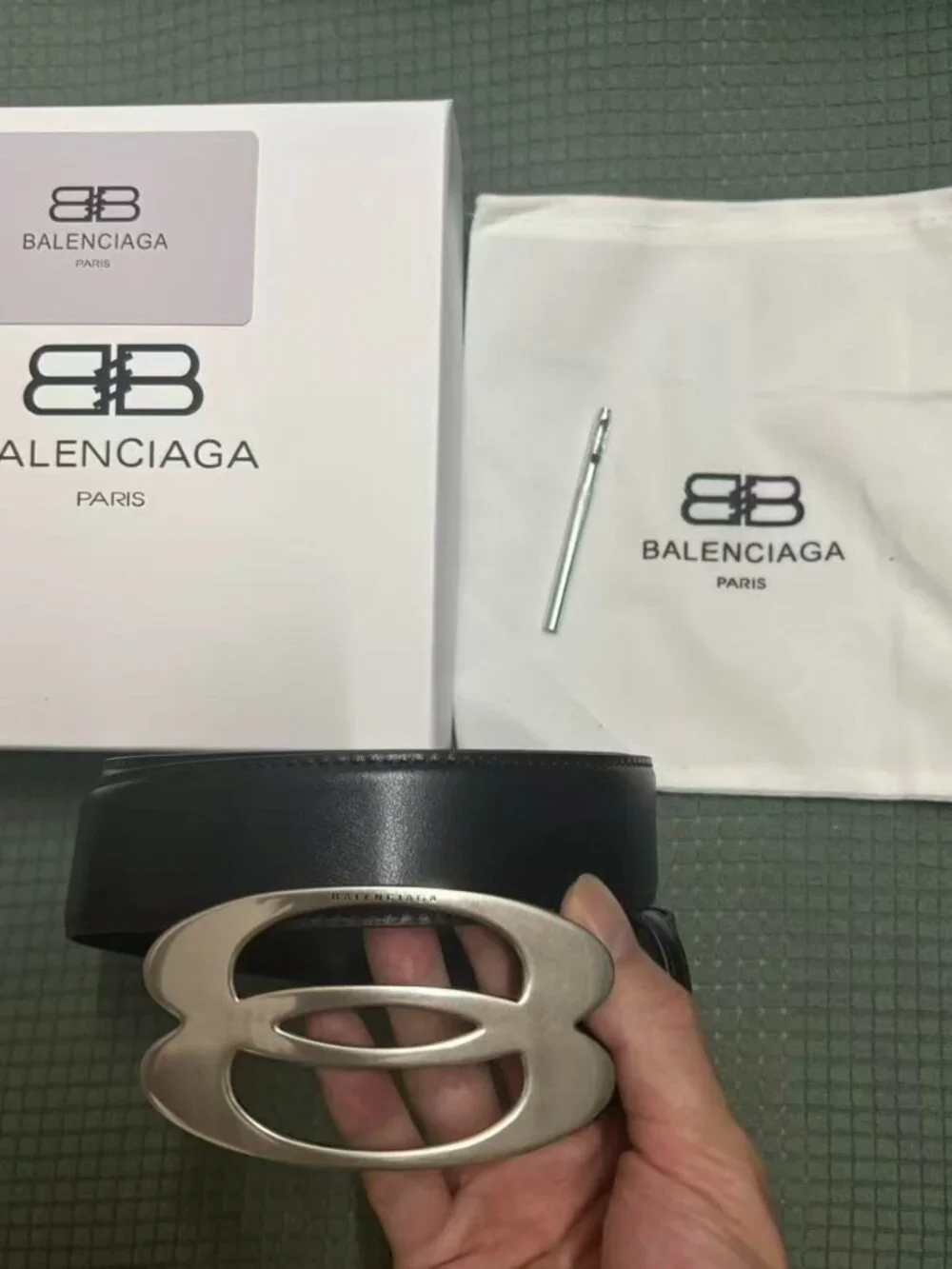 Balenciaga BB Leather Belt Black Excellent Used Unisex